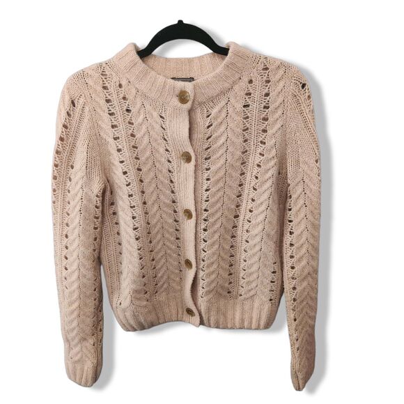 Vintage pastel Pink granny Cardigan Sweater button open loose chunky knit Large - Picture 1 of 7